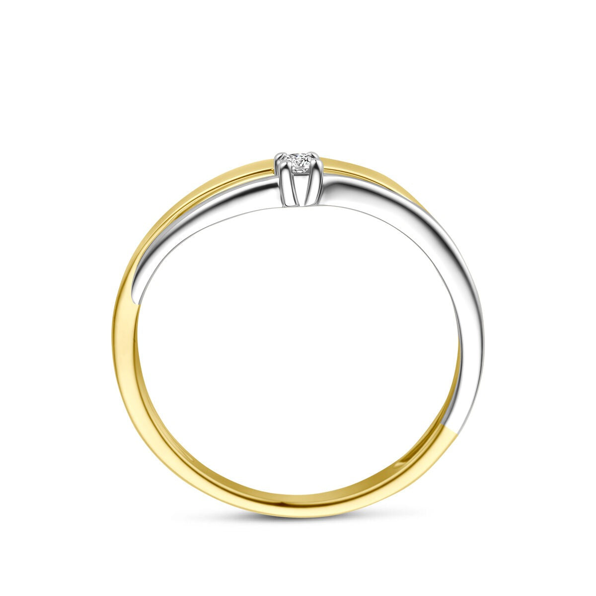 14k bicolor geel- en witgouden ring met diamant