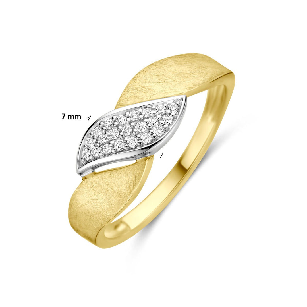 ring poli/mat diamant 0.08ct h si 14K bicolor goud geel/wit