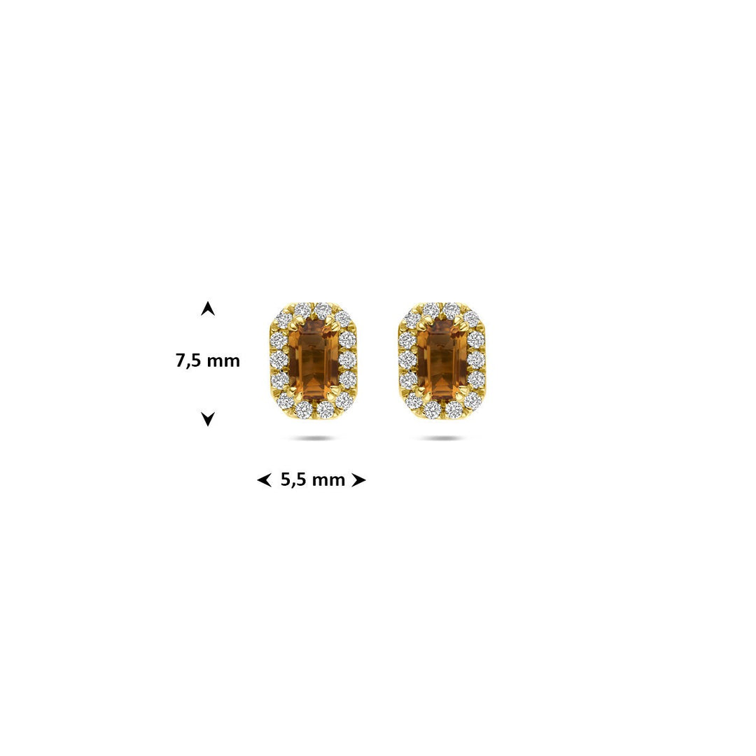 14k Geelgouden oorknoppen met citrien en lab grown diamant