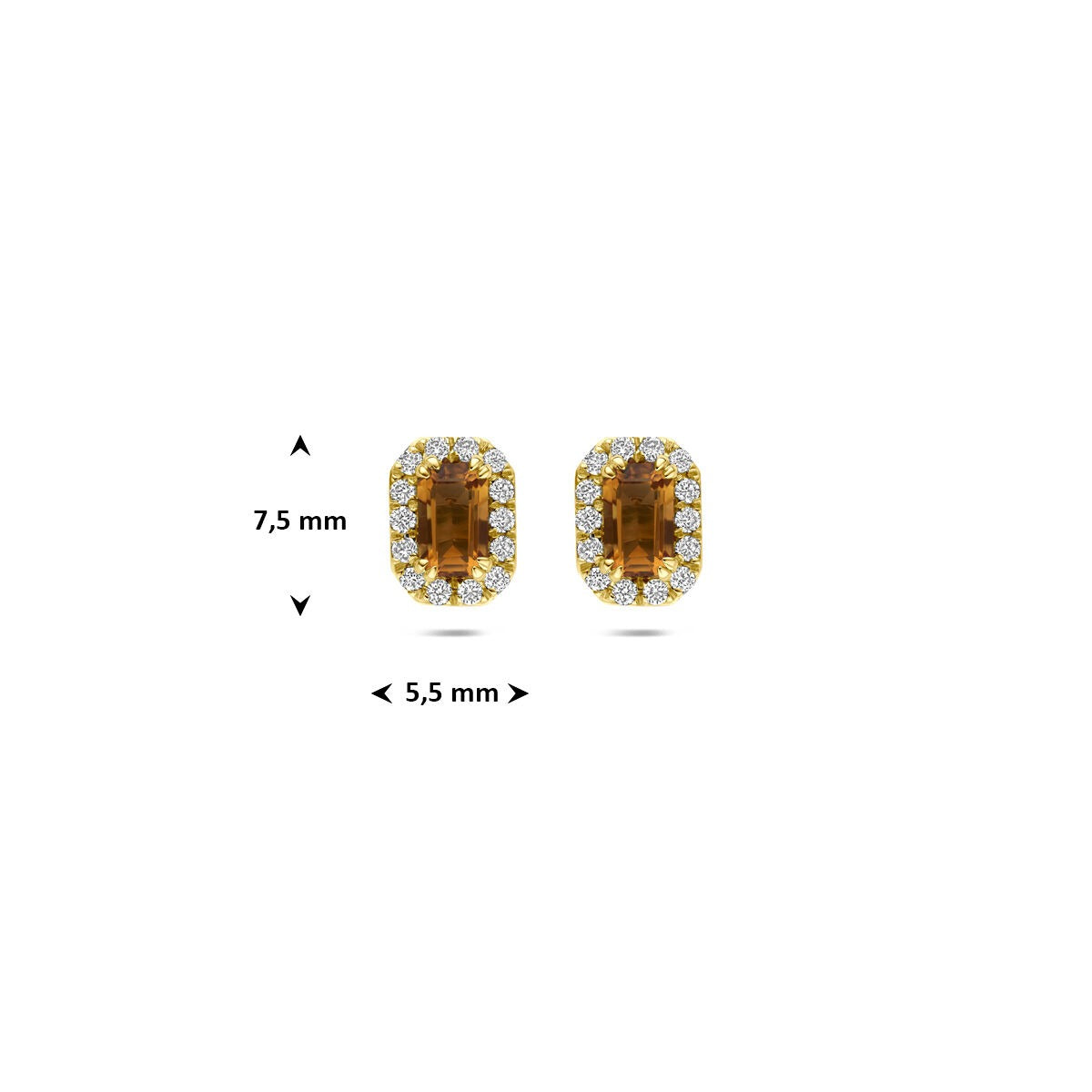 14k Geelgouden oorknoppen met citrien en lab grown diamant