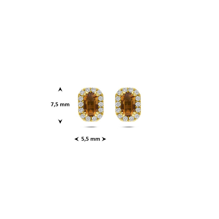 14k Geelgouden oorknoppen met citrien en lab grown diamant