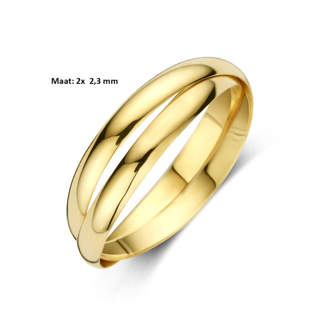 14k Geelgouden dames ring met dubbele band – 2 x 2,3 mm