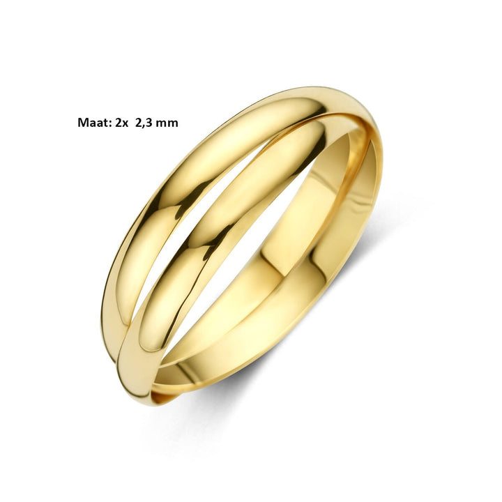 14k Geelgouden dames ring met dubbele band – 2 x 2,3 mm