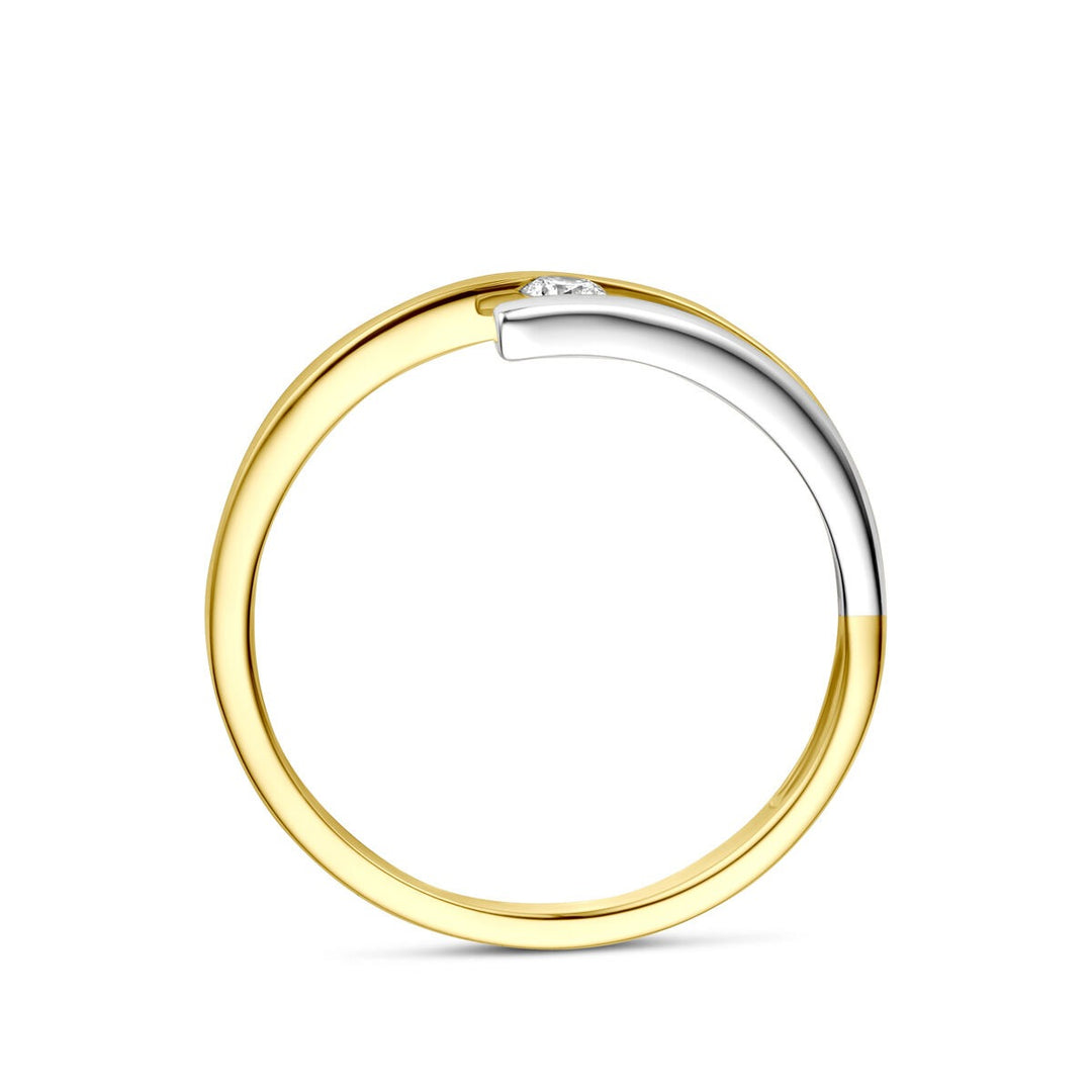 Bicolor gouden damesring met diamant – 14k geel- en witgoud