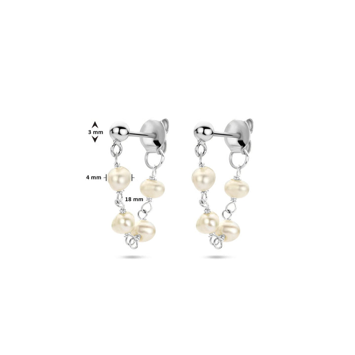 Zilveren dames oorhangers met parel – gerhodineerd 18 mm