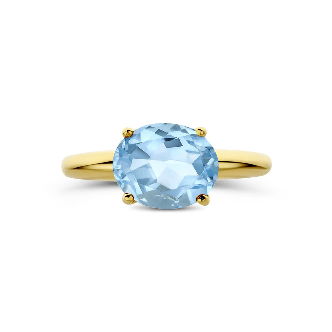 14k Geelgouden ring met blauwe topaas