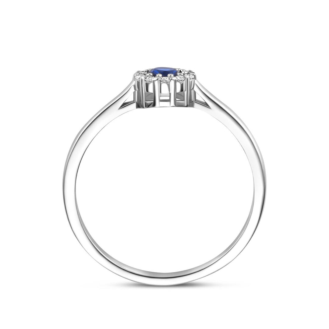Gerhodineerd zilveren damesring met saffier en zirkonia – briljant geslepen