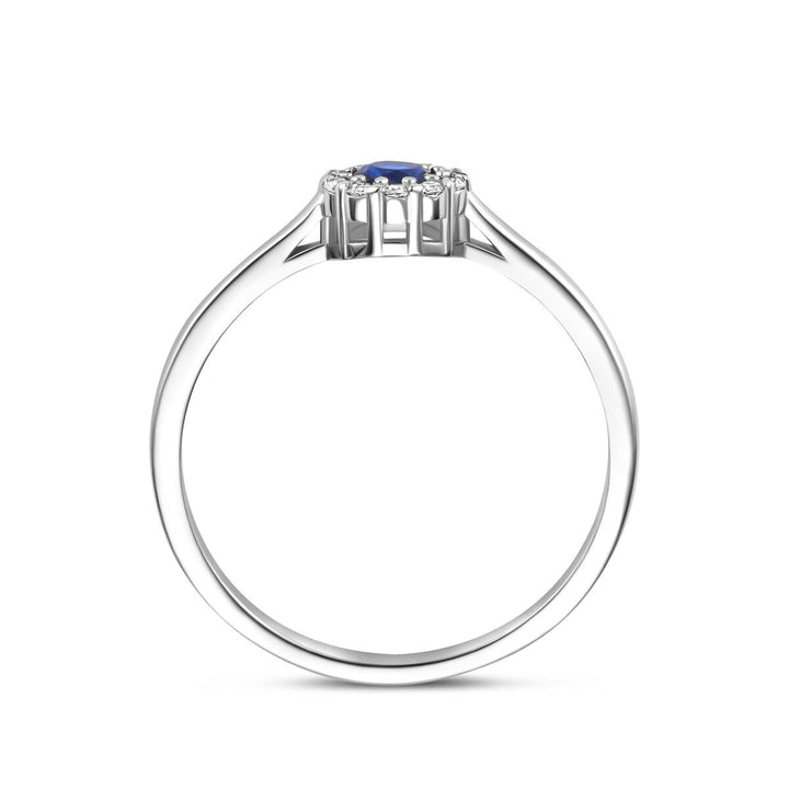 Gerhodineerd zilveren damesring met saffier en zirkonia – briljant geslepen