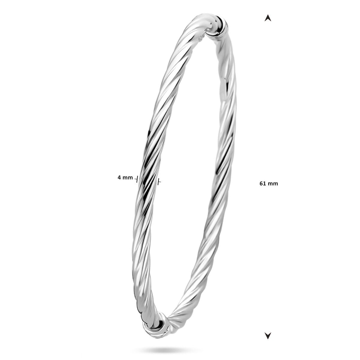 Zilveren bangle met gedraaid design – gerhodineerd 925 zilver, 61 mm diameter