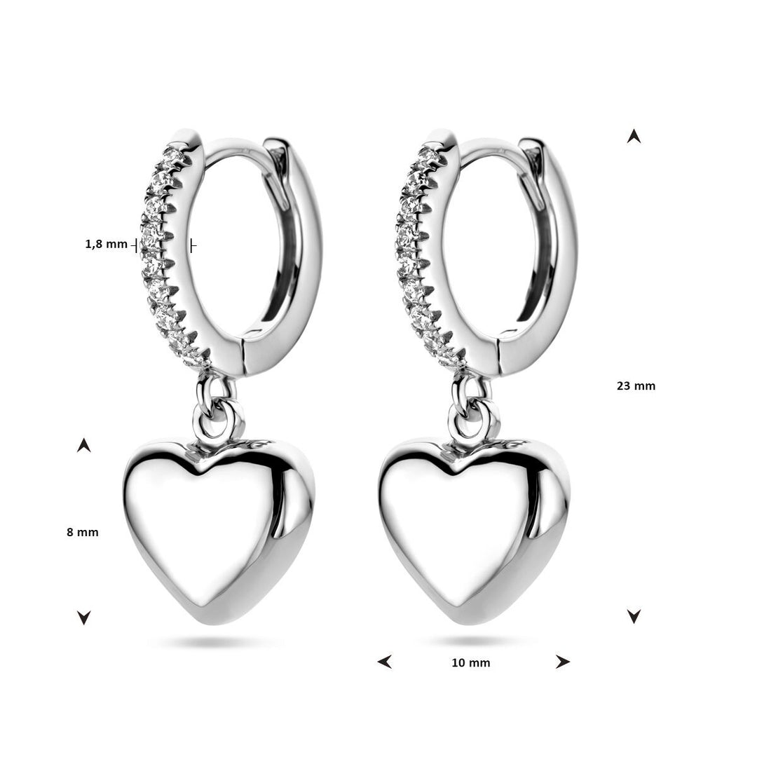 drop earrings heart zirconia silver rhodium plated