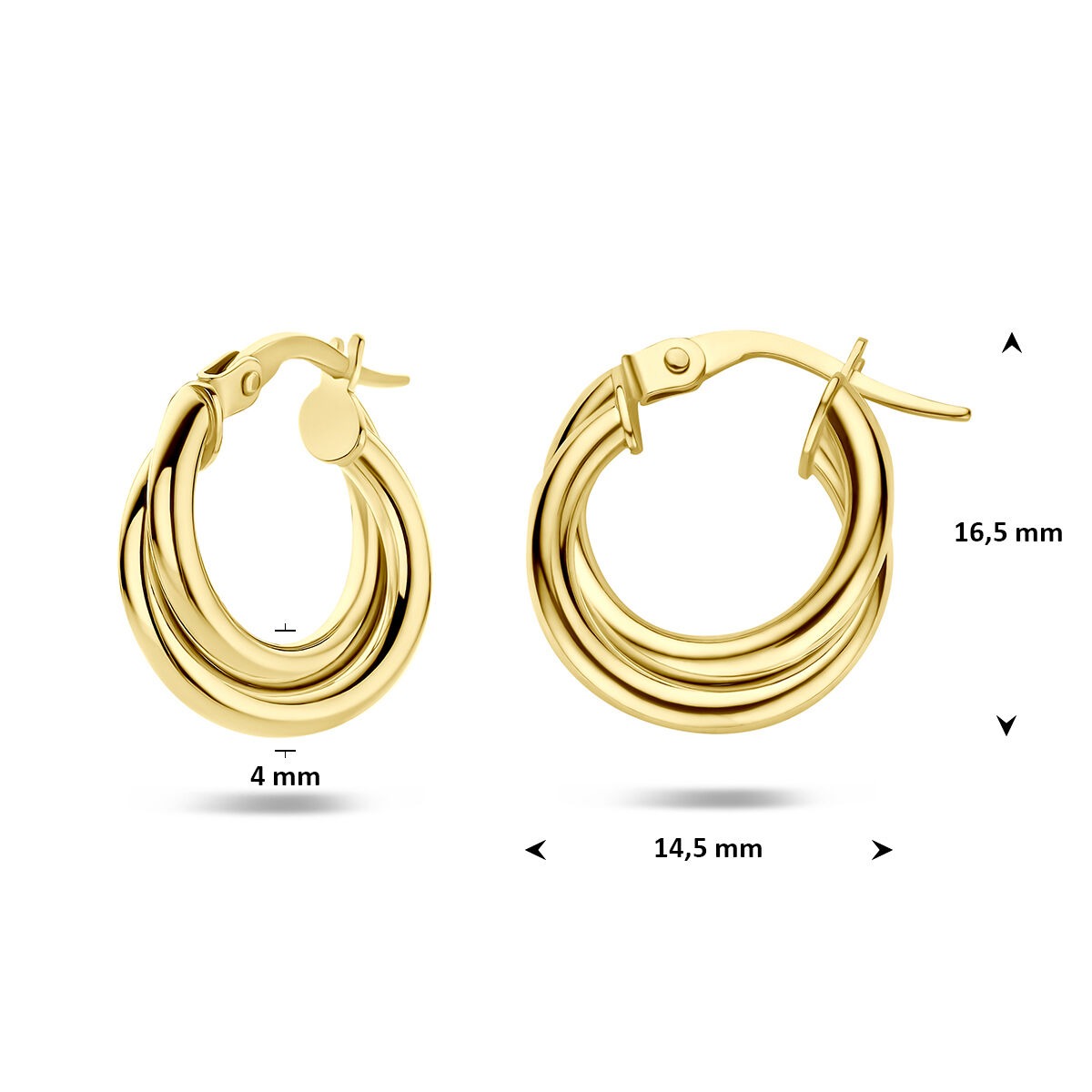 14k Geelgouden Oorringen 4 mm Dames Scharniersluiting