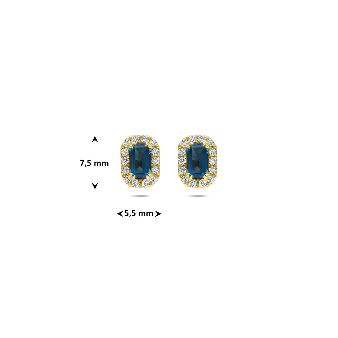 14k Geelgouden oorknoppen met London blue topaas en lab grown diamant