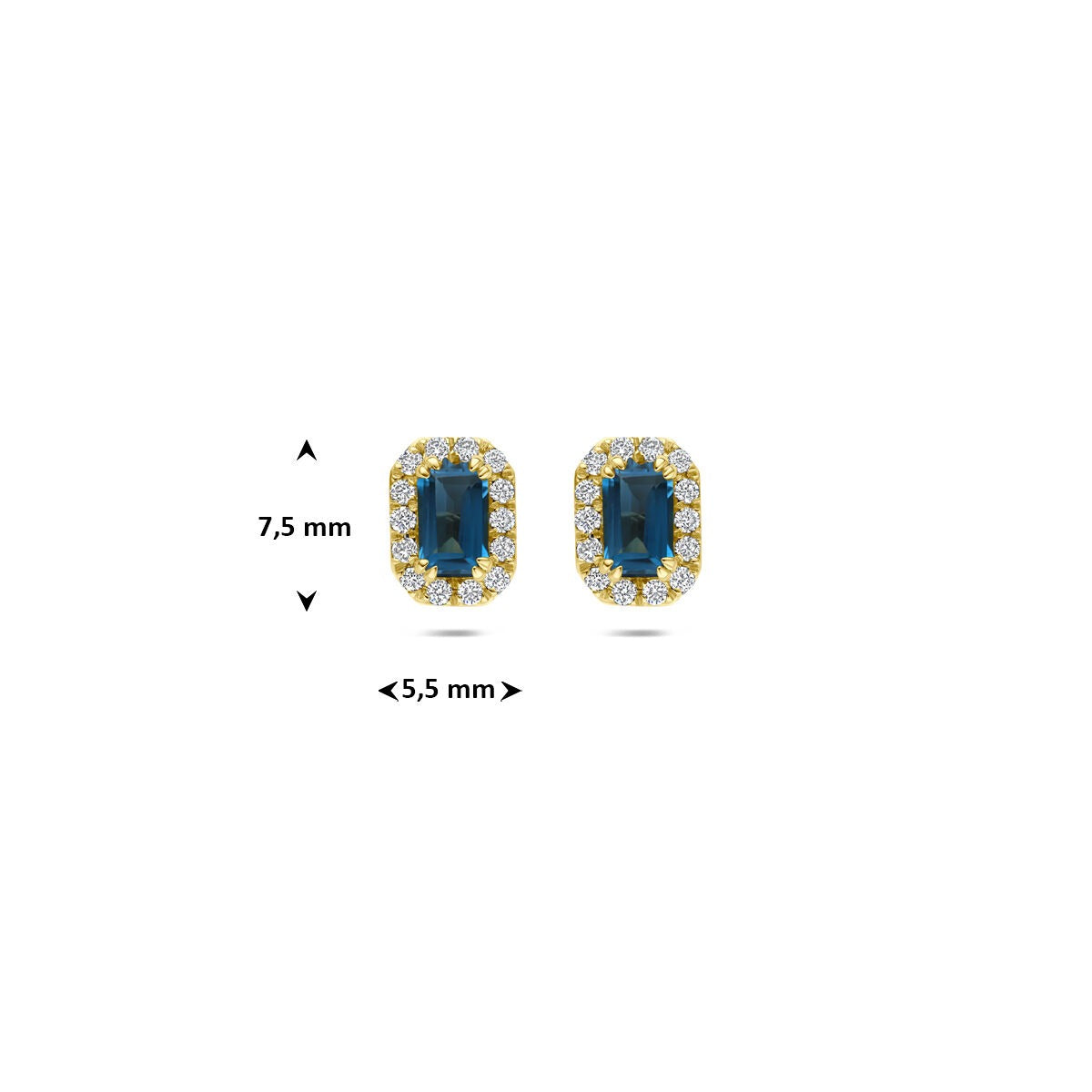 14k Geelgouden oorknoppen met London blue topaas en lab grown diamant