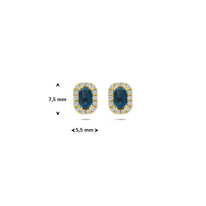 14k Geelgouden oorknoppen met London blue topaas en lab grown diamant
