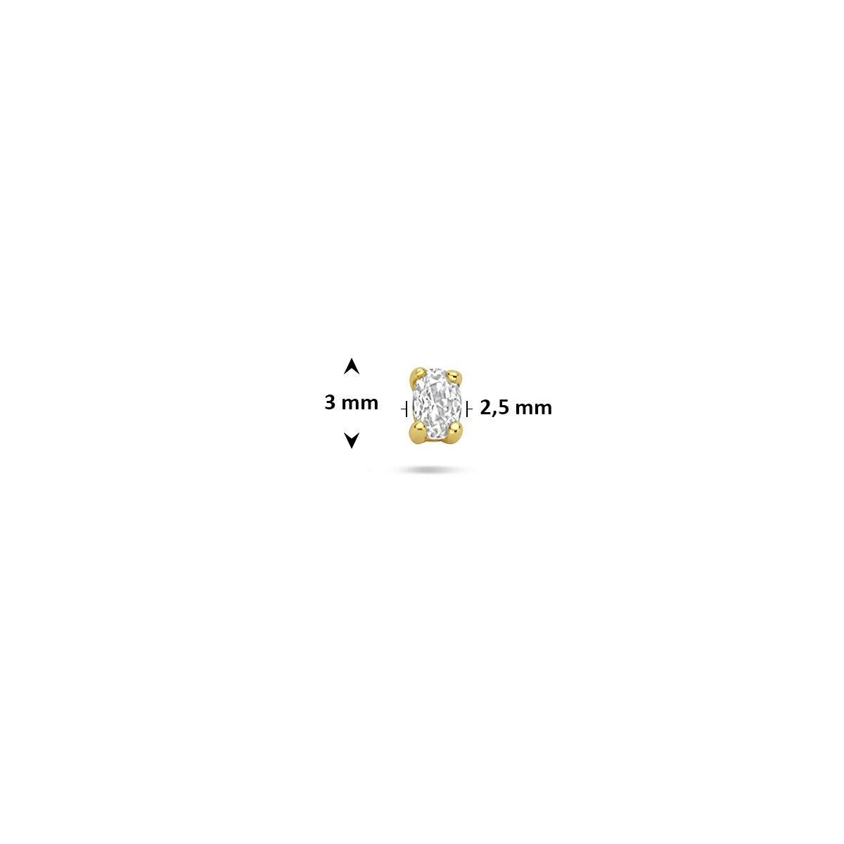 Verguld 925 zilveren flat back piercing met ovale zirkonia