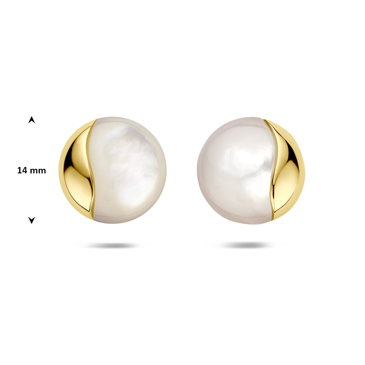 14k Geelgouden oorknoppen met parelmoer 14 mm