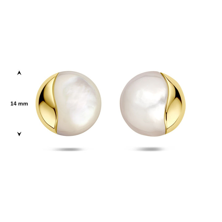 14k Geelgouden oorknoppen met parelmoer 14 mm