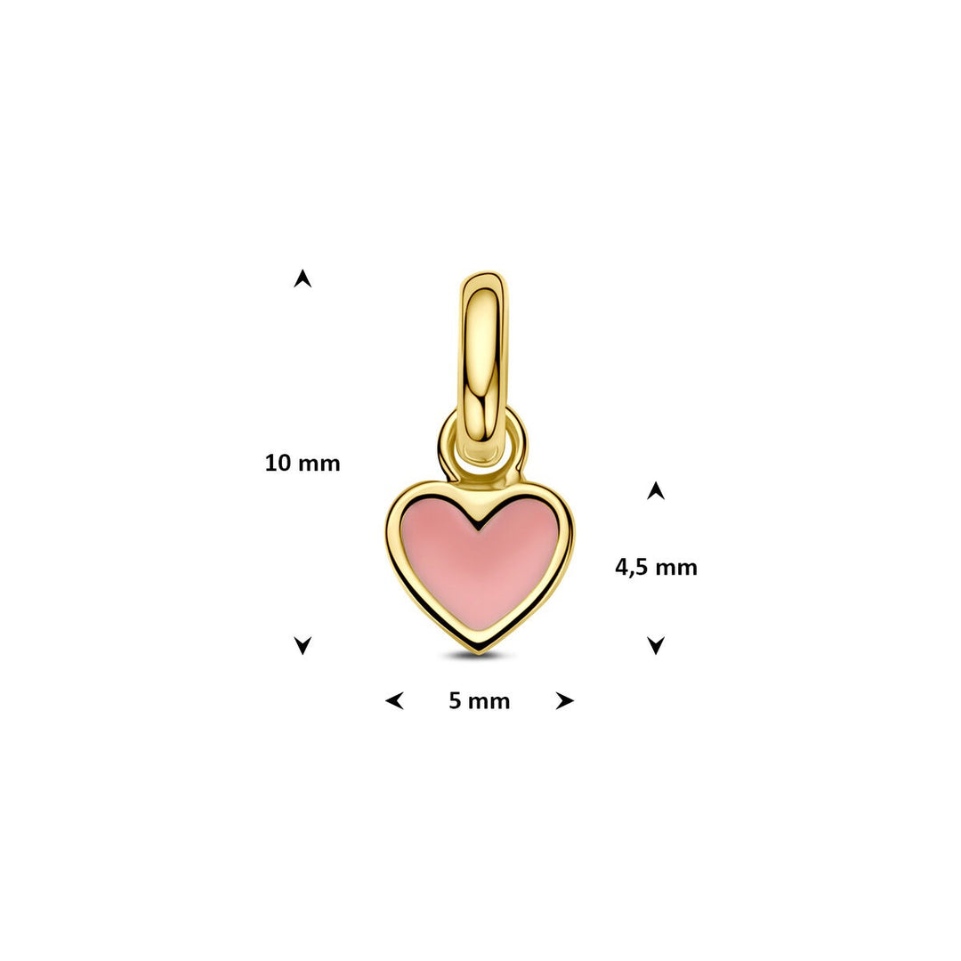 9k Geelgouden hart hanger met roze emaille