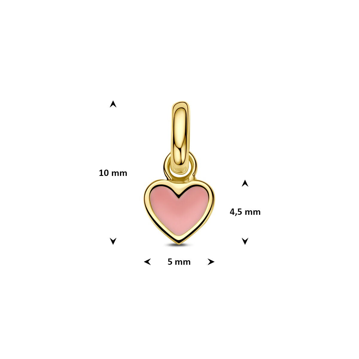9k Geelgouden hart hanger met roze emaille