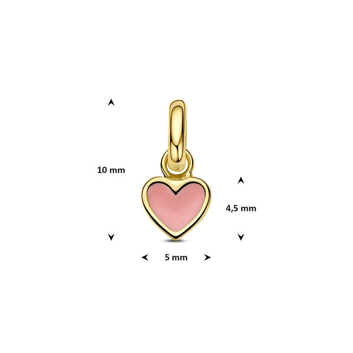 9k Geelgouden hart hanger met roze emaille