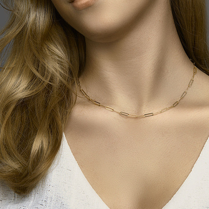Verguld zilveren paperclip collier dames – geelgoud op 925 zilver, 41–45 cm