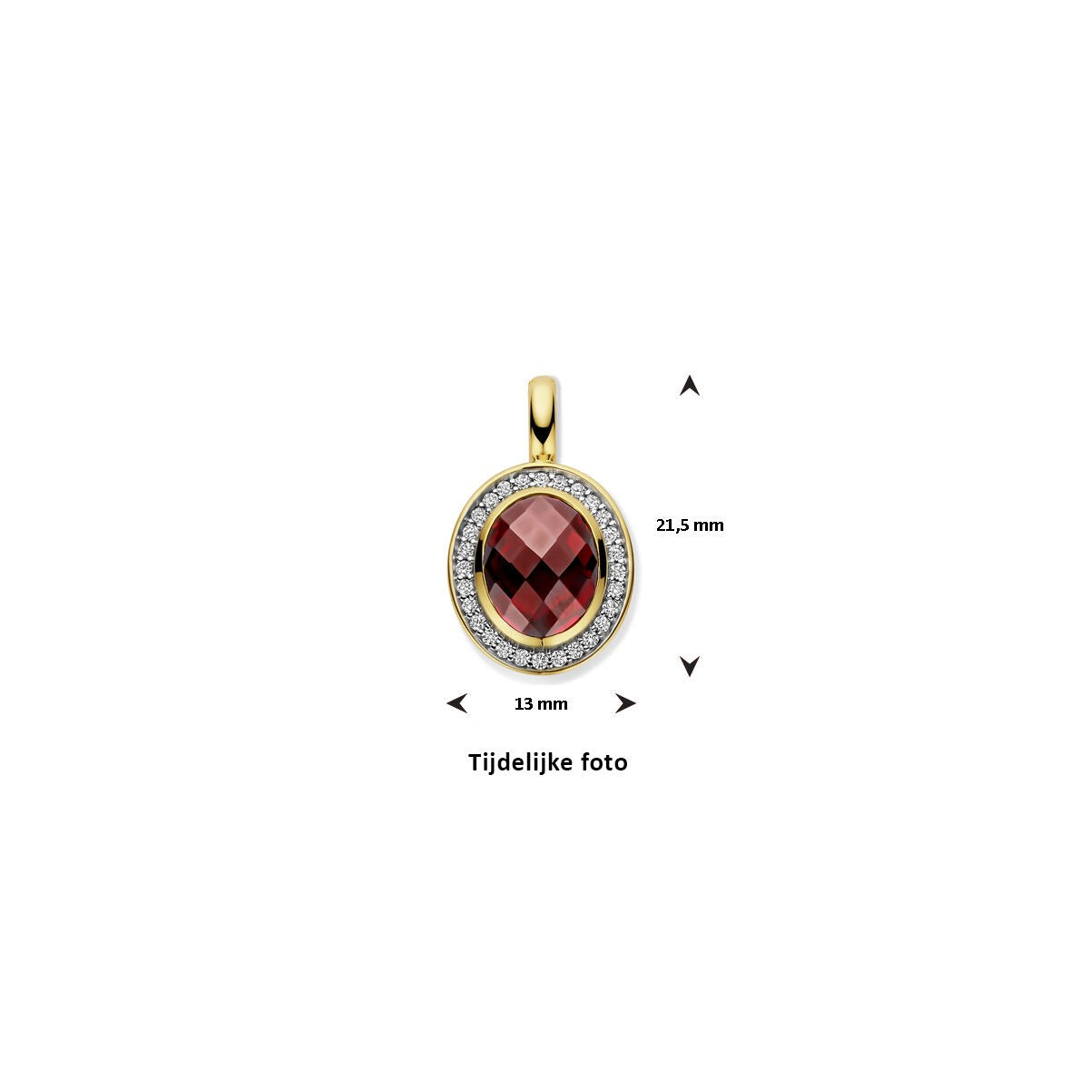 Gouden hanger – 14k met granaat en diamant