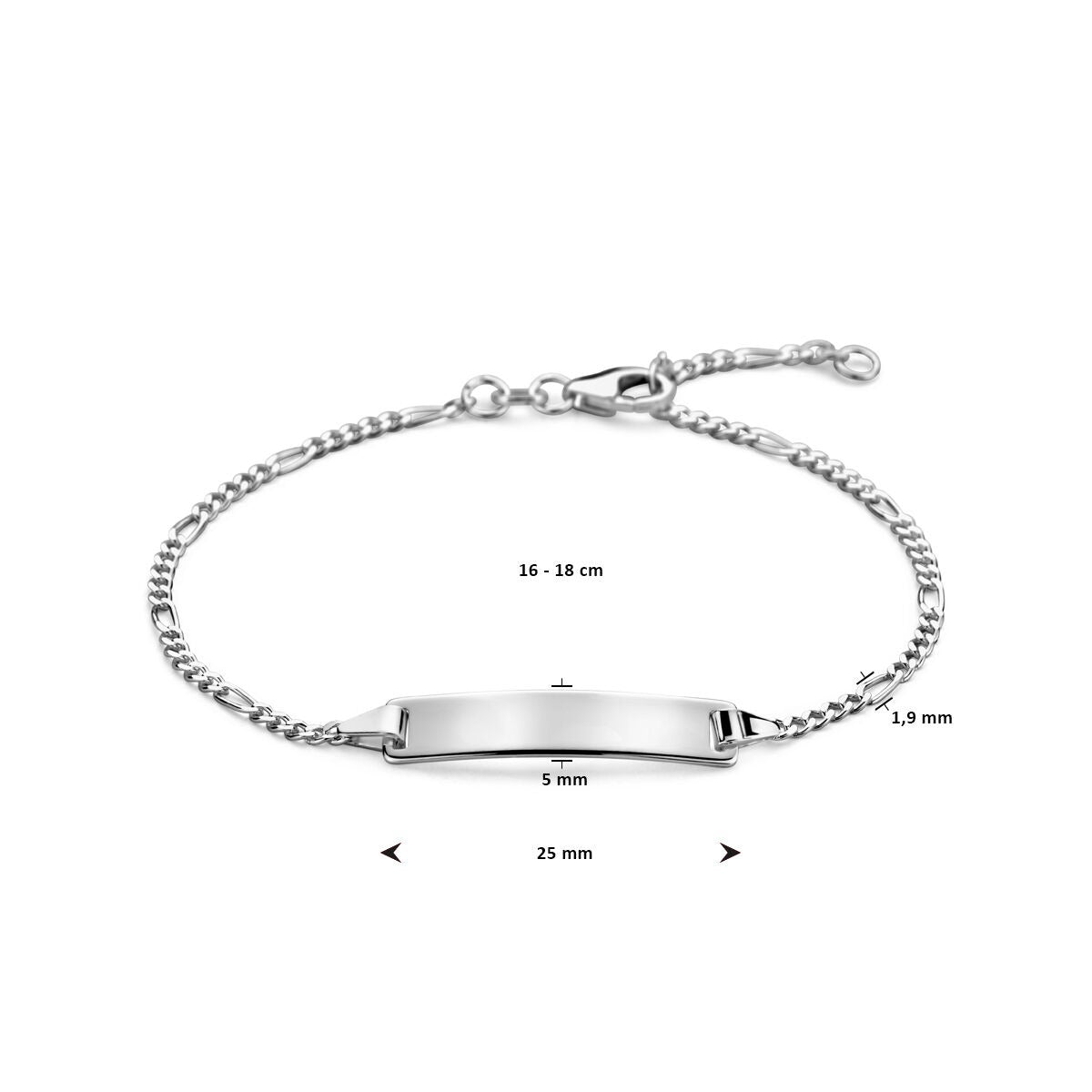 engraving bracelet figaro plate 5.0 mm 16 - 18 cm silver white