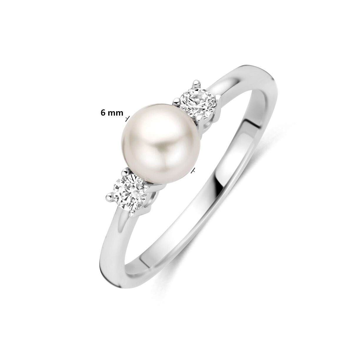 Zilveren ring met parel en zirkonia – damesring in gerhodineerd 925 zilver