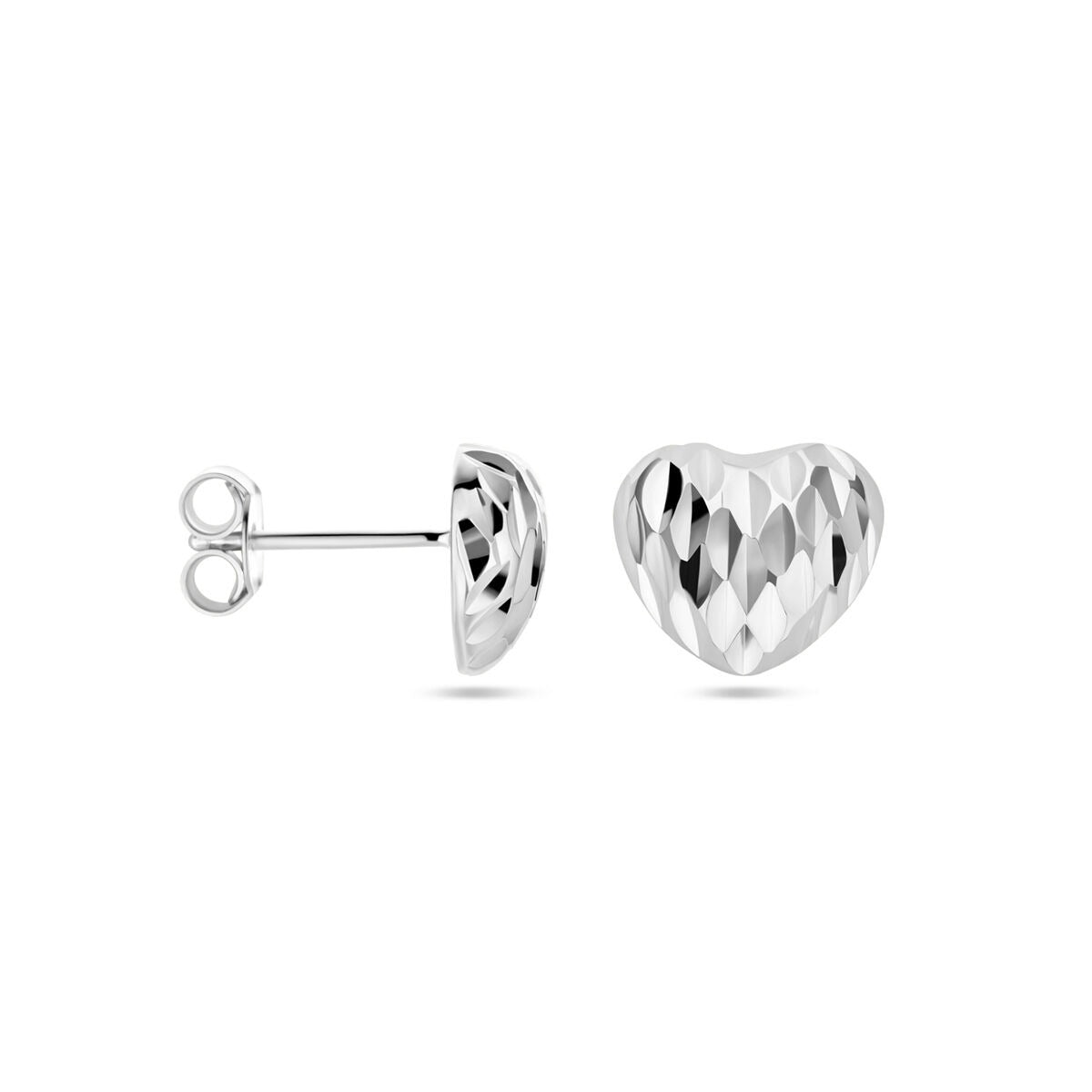 ear studs heart diamond-plated silver rhodium-plated