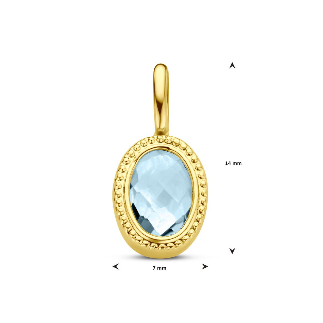 14k Geelgouden Hanger met Blauwe Topaas – Ovale Solitaire Zetting