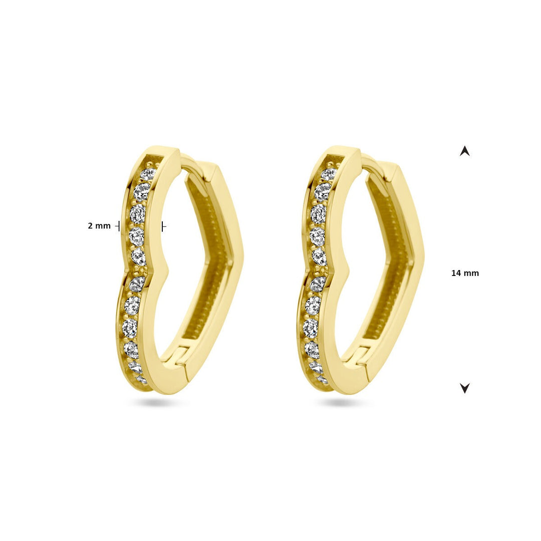 14k gouden dames oorringen met hart en zirkonia – 14 mm