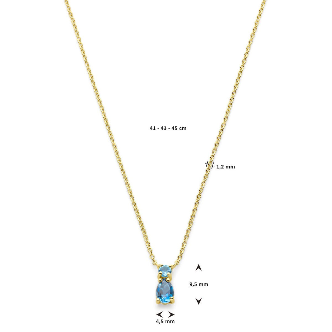 necklace london blue topaz and sky blue topaz 41 - 43 - 45 cm 14K yellow gold