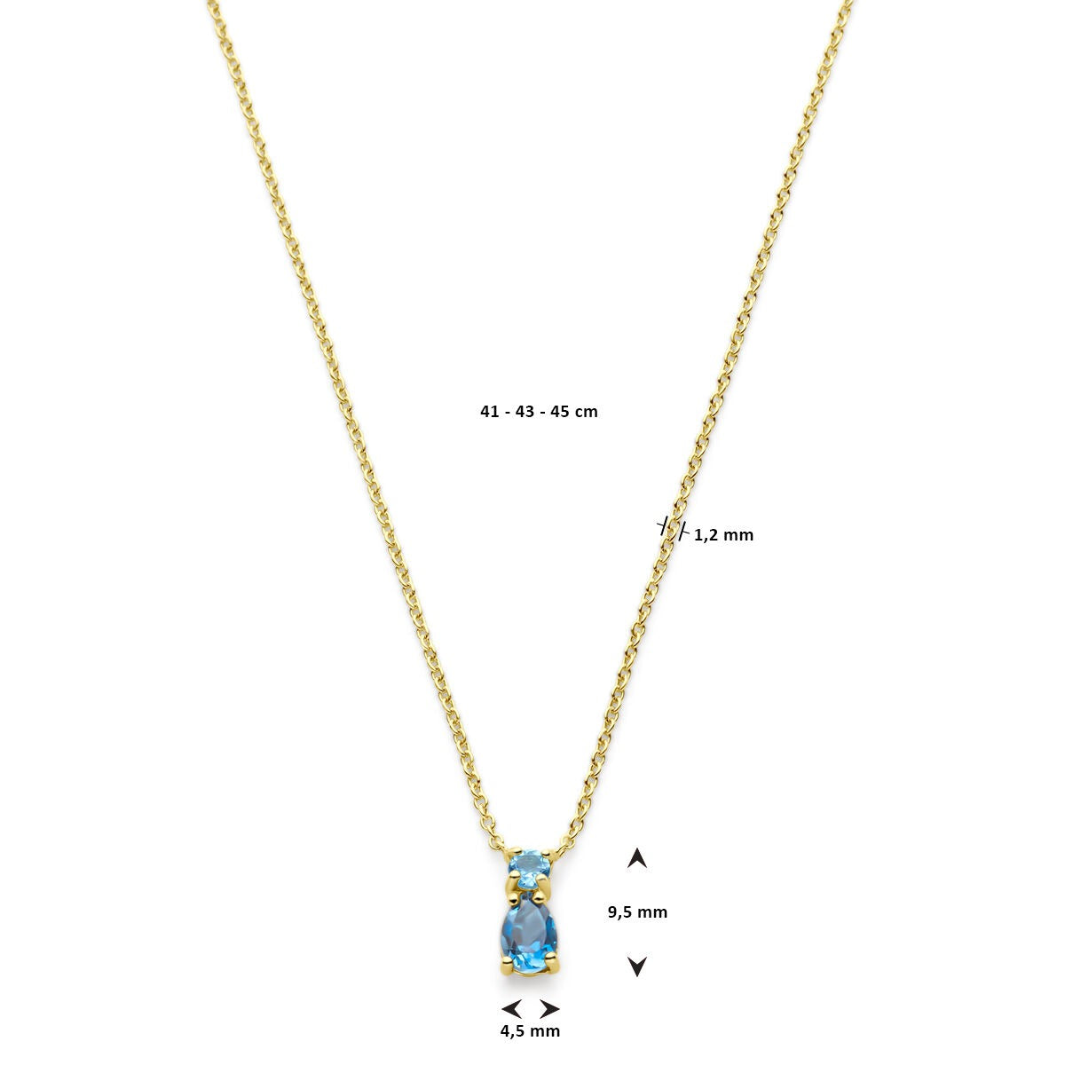14k Geelgouden collier met sky blue en London blue topaas