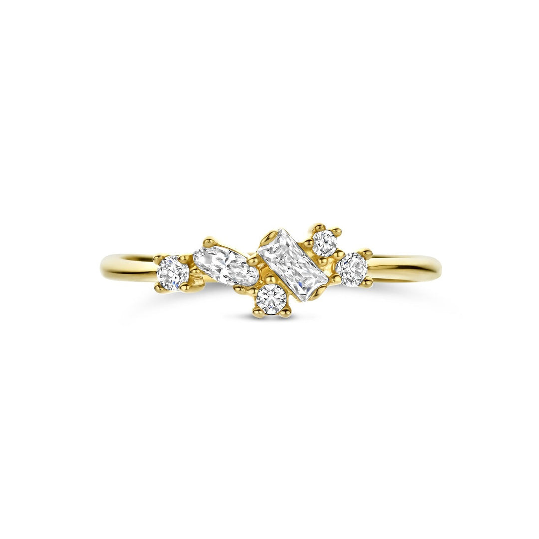 14k Geelgouden dames ring met zirkonia in entouragezetting