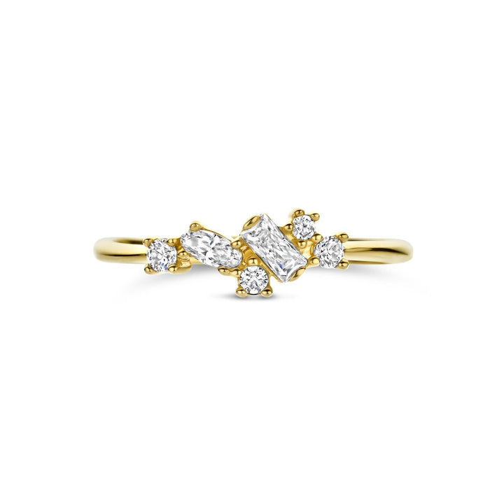 14k Geelgouden dames ring met zirkonia in entouragezetting