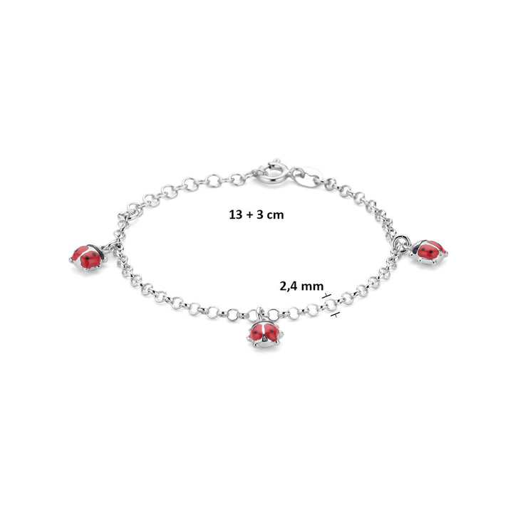 Zilveren kinderarmband met lieveheersbeestjes – gerhodineerd