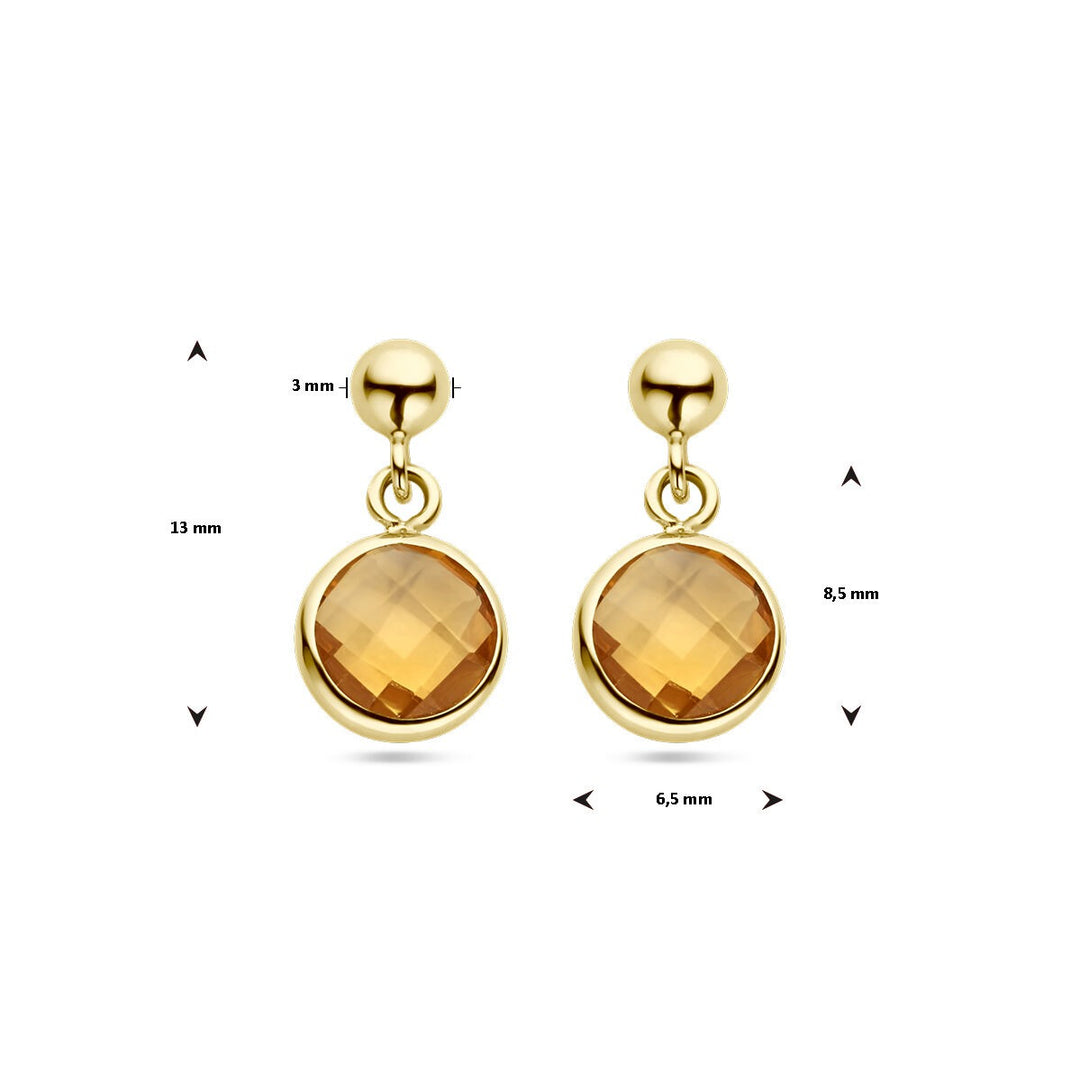 14k Geelgouden oorhangers met citrien en bolaccent