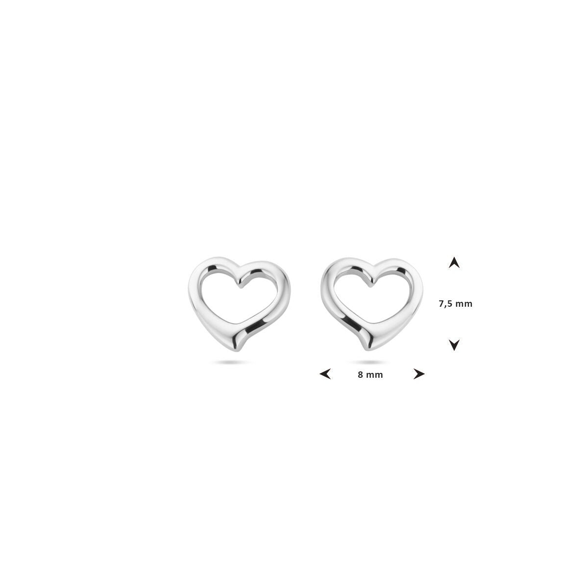 Zilveren dames oorknoppen met hart – gerhodineerd 7.5 mm