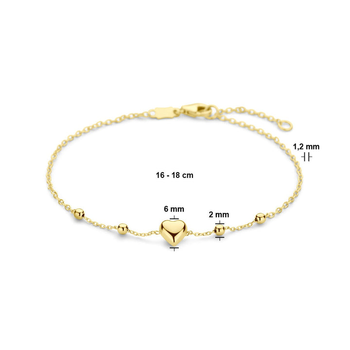 14k geelgouden armband met hartje en bolletjes