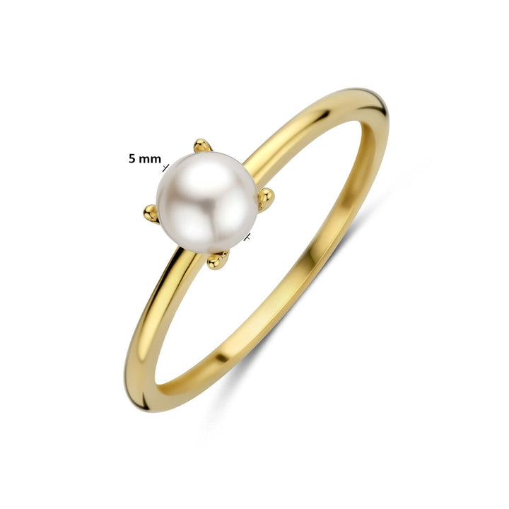 14k Geelgouden dames ring met witte parel – 5 mm
