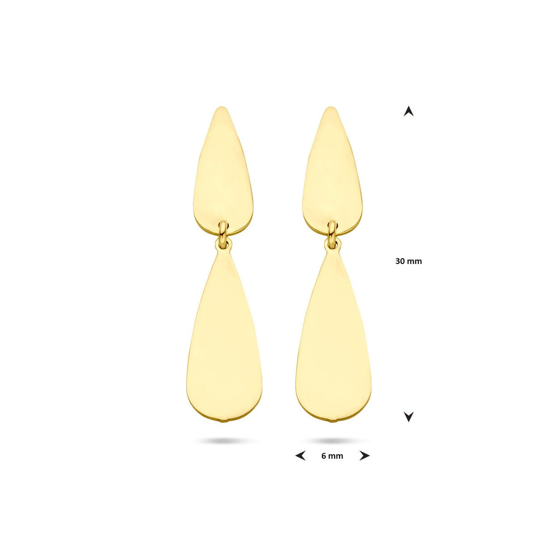 14k geelgouden oorhangers met druppelvorm – 30 mm