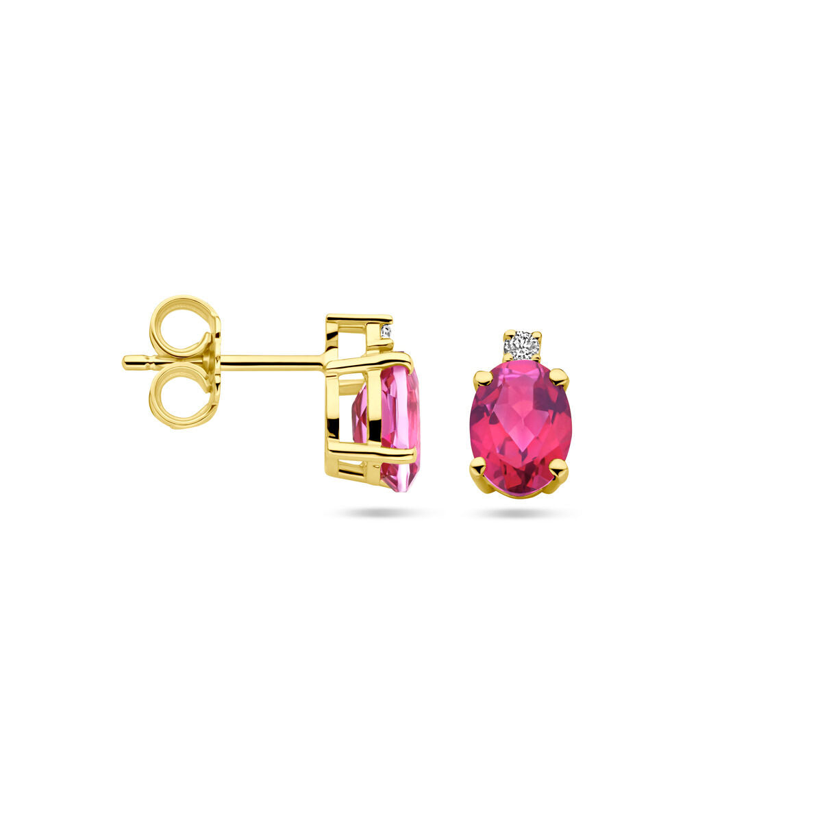 ear studs pink topaz and diamond 0.04ct (2x 0.02ct) h si 14K yellow gold