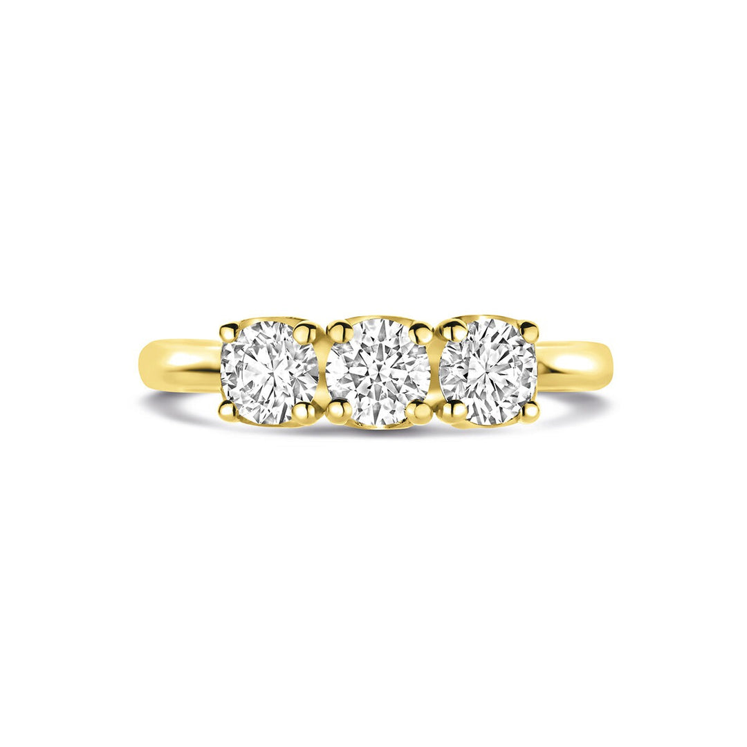 14k Geelgouden damesring met 0.90ct lab grown diamant