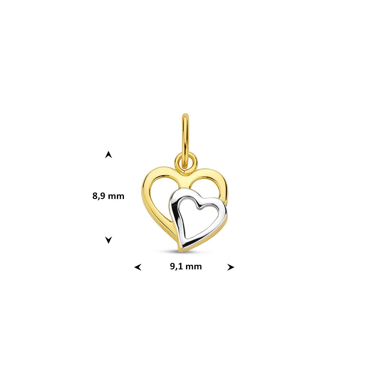 9k bicolor gouden hart hanger