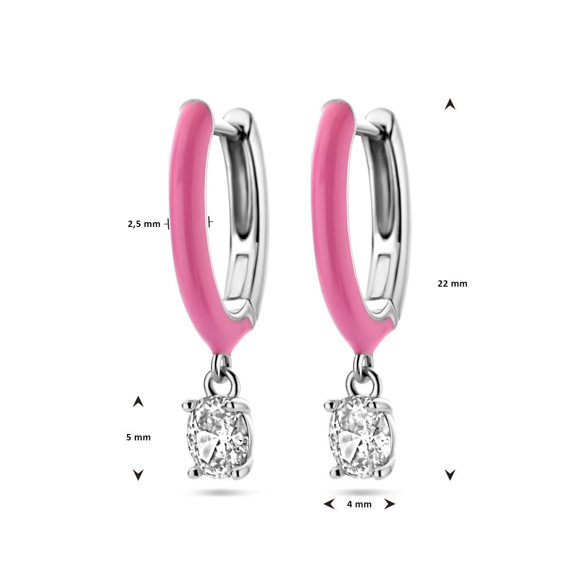 Zilveren klapoorringen met zirkonia en roze emaille – gerhodineerd 925 zilver