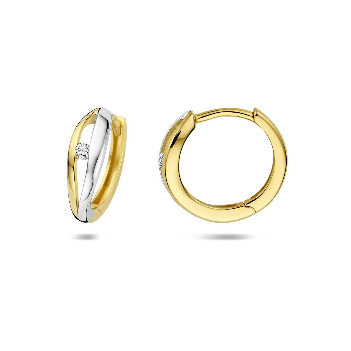 14k bicolor klapoorringen met lab grown diamant