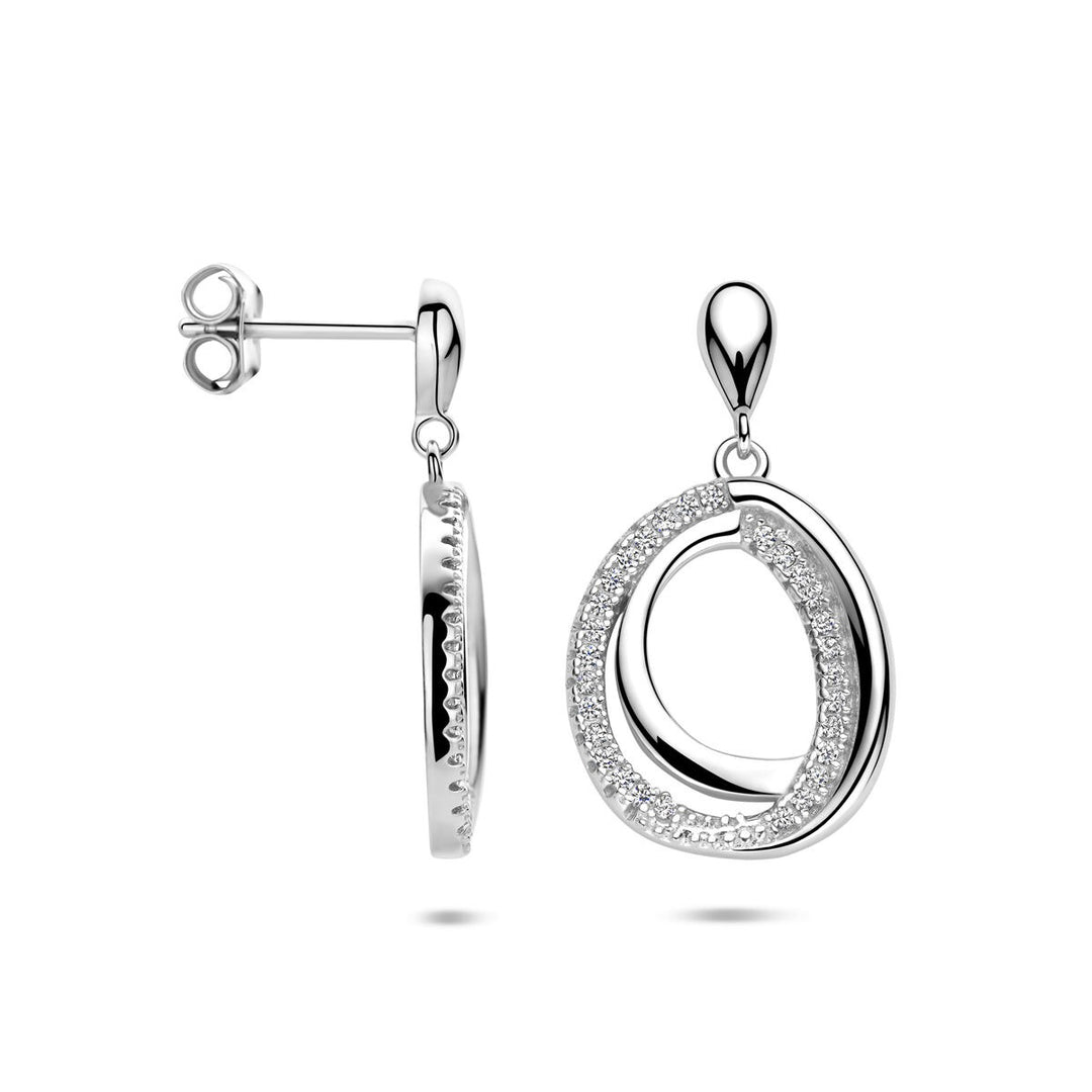Zilveren oorhangers met zirkonia entourage – gerhodineerd 925 zilver