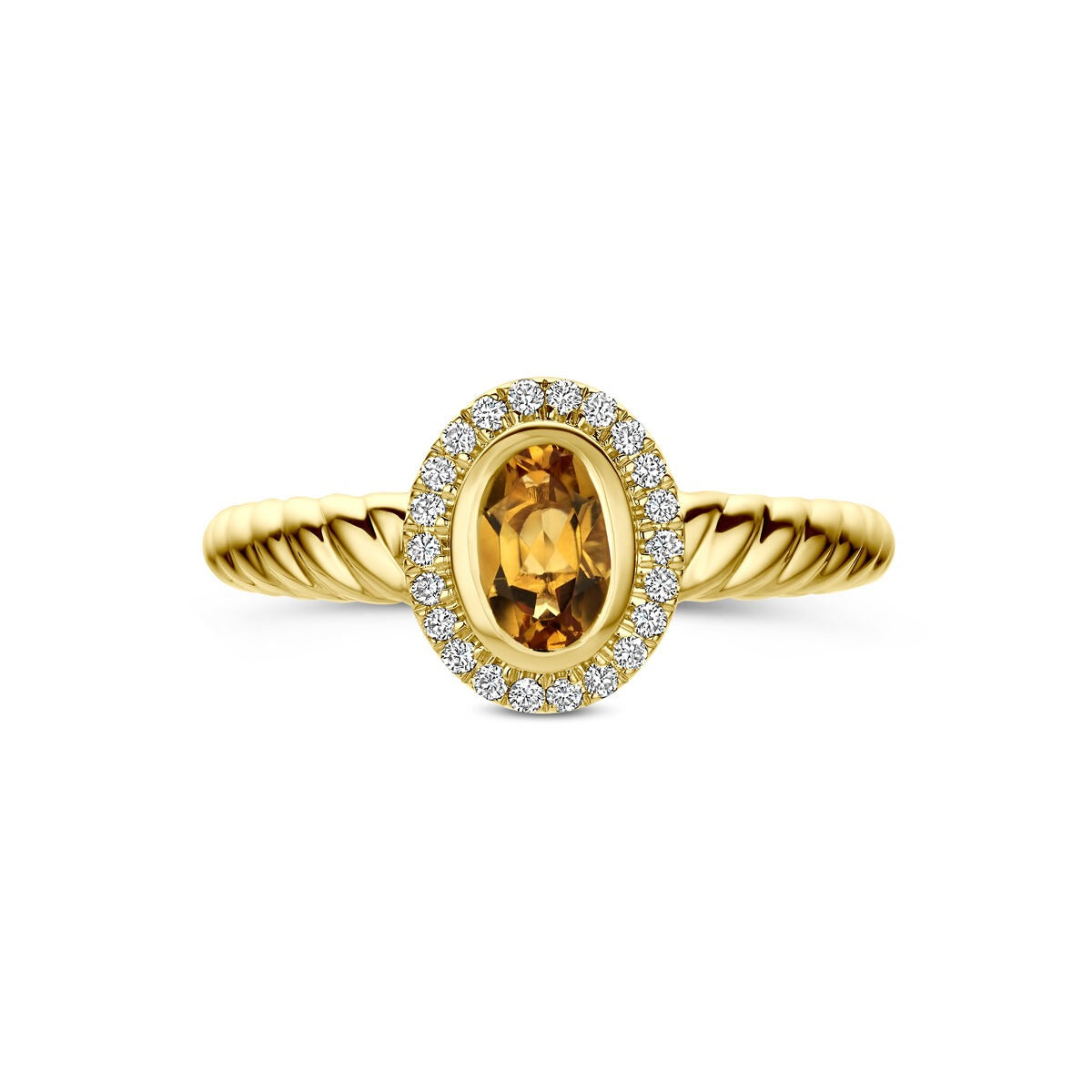 14k Geelgouden ring met citrien en lab grown diamant