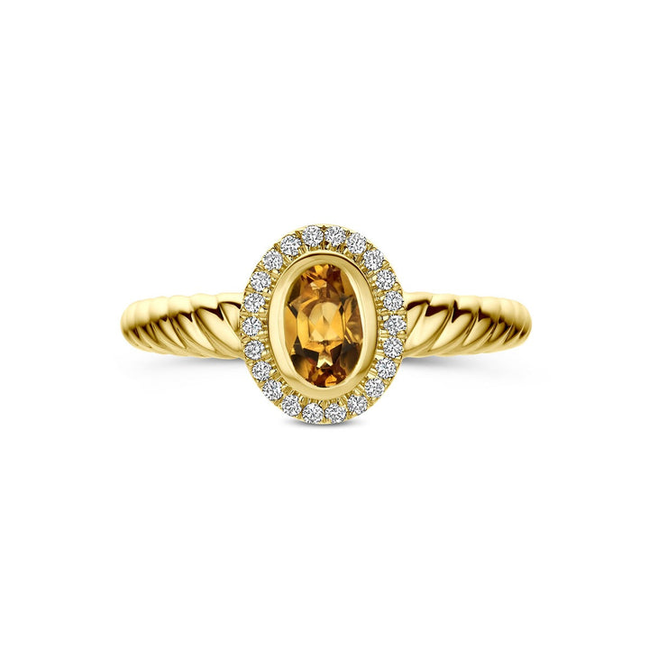 14k Geelgouden ring met citrien en lab grown diamant
