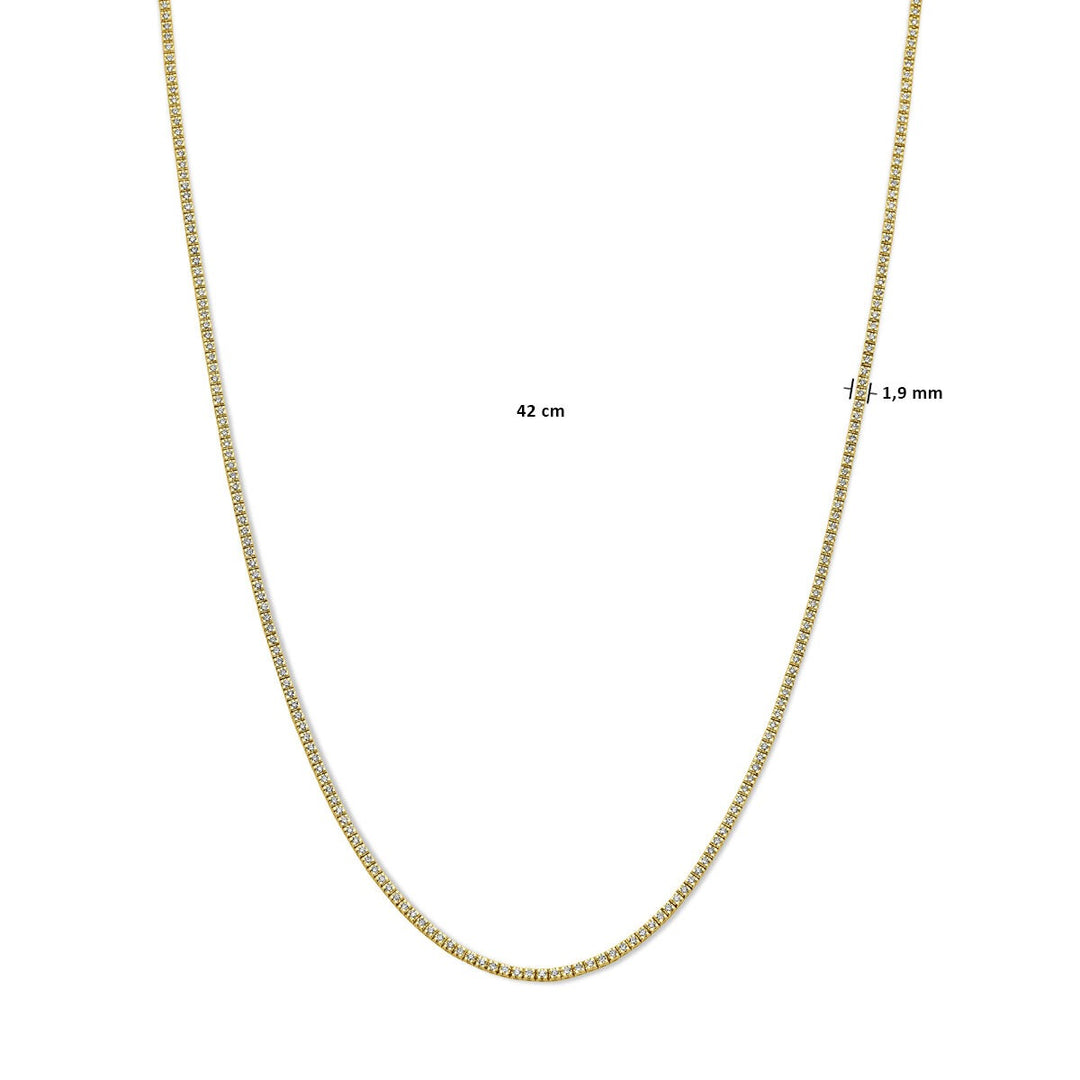 Tennishalskette, Lab-Grown-Diamant, 2,00 ct g, Si 1,9 mm, 42 cm, 14-karätiges Gelbgold